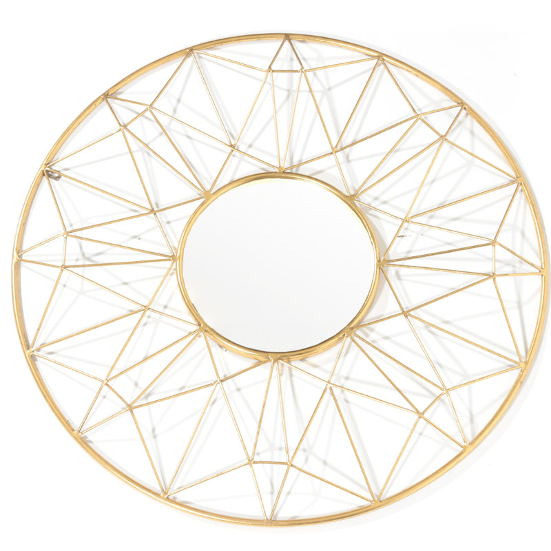 Hana 32" Round Gold Metal Wall Mirror
