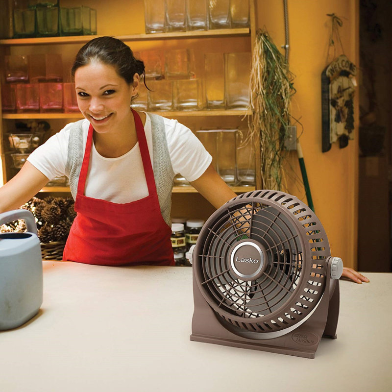 Compact Aerodynamic 10" Oscillating Desk/Floor Fan in Brown