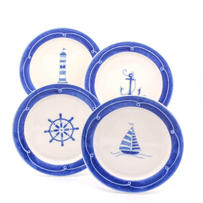 Nautical Blue and White Ceramic Salad Plates Set