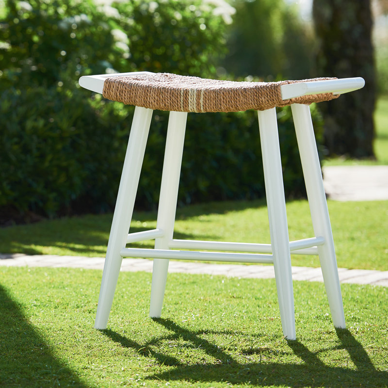 Coastal Charm White and Wood Woven Abaca 24" Counter Stool