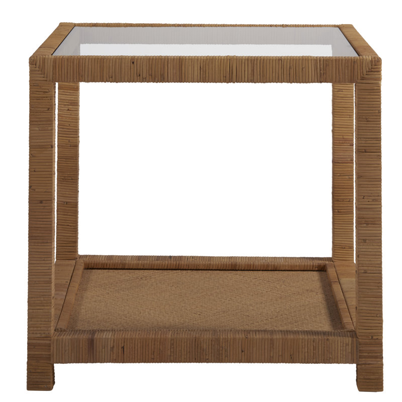 Coastal Charm 26" Brown Rattan and Glass Square End Table