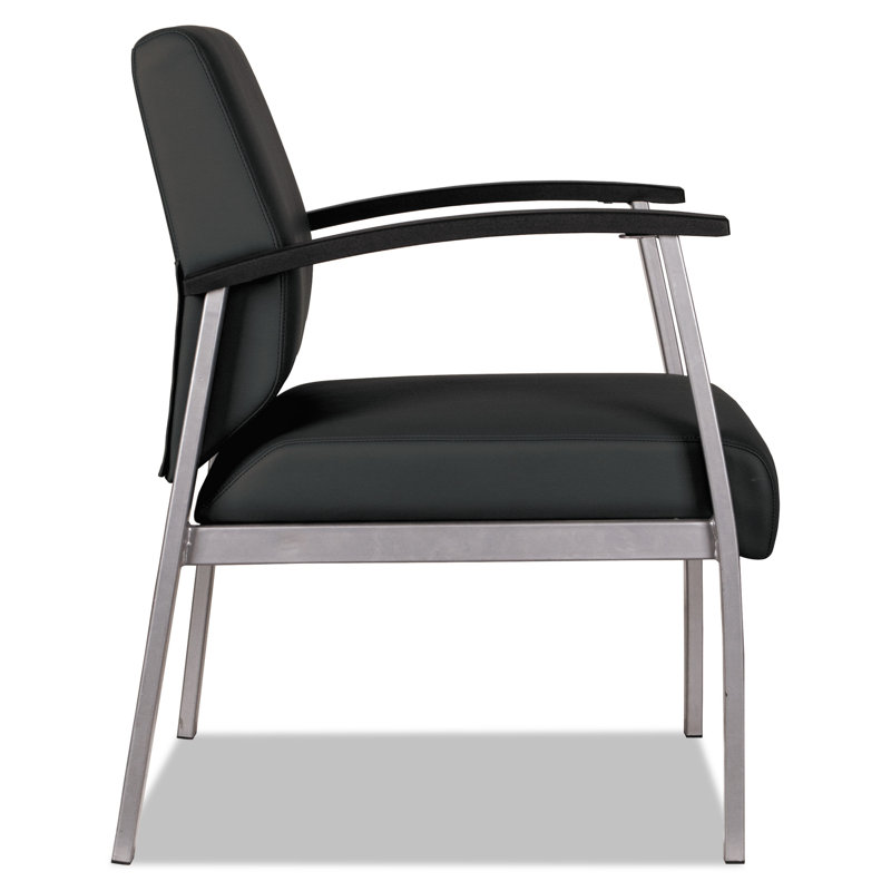 Black Leather Mid-Back Guest Chair with Metal Frame