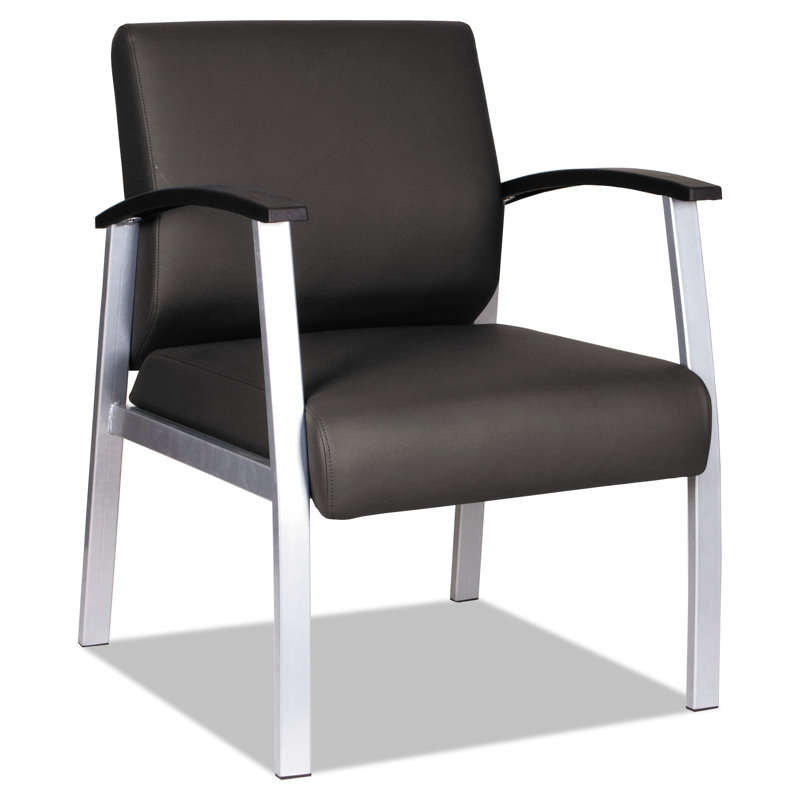 Black Leather Mid-Back Guest Chair with Metal Frame