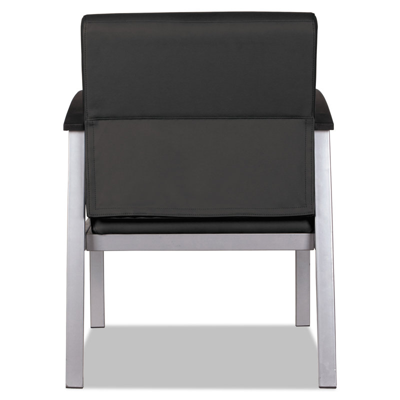 Black Leather Mid-Back Guest Chair with Metal Frame