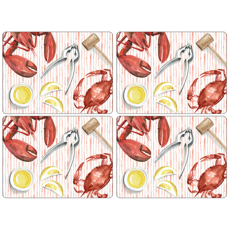Summer Feast Red and White Cork Placemats Set of 4