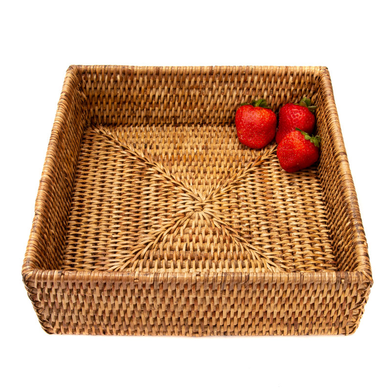 Honey Brown Rattan Square Napkin Holder