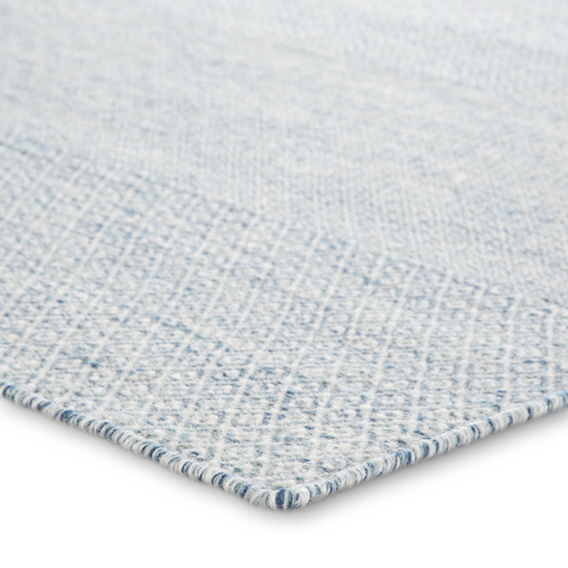 Light Blue Wool Trellis Flat Woven Reversible Rug 2'6"x10'