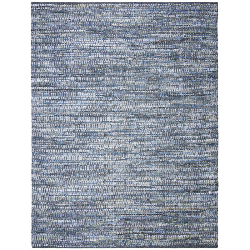 Handmade Blue Cotton Flat Woven Rectangular Rug