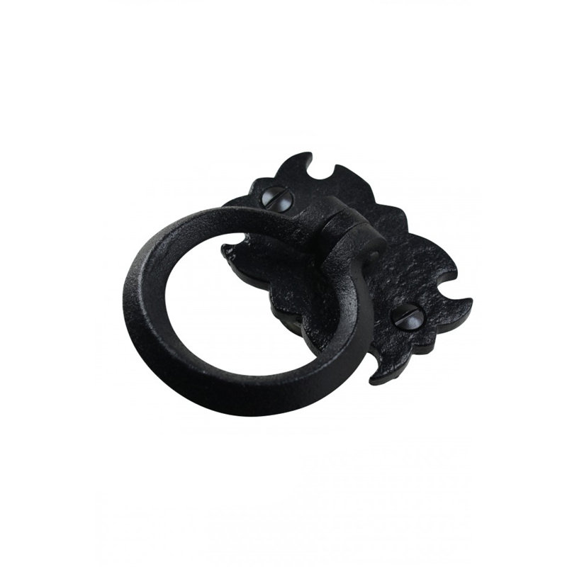 Antique Black Iron Drop Bail Ring Pulls with Mounting Hardware