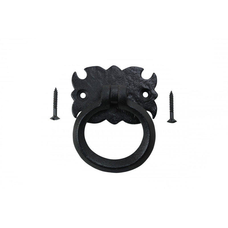 Antique Black Iron Drop Bail Ring Pulls with Mounting Hardware