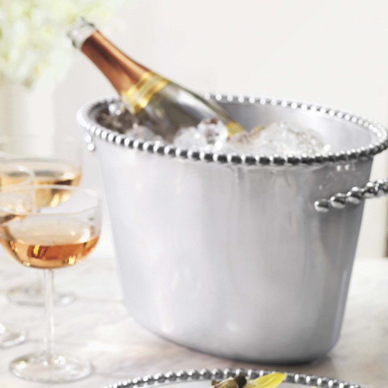 Pearled Silver Recycled Aluminum Ice Bucket
