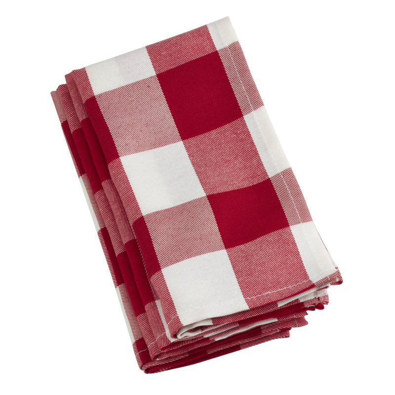 Red and White Buffalo Plaid Cotton Blend Square Napkin Set