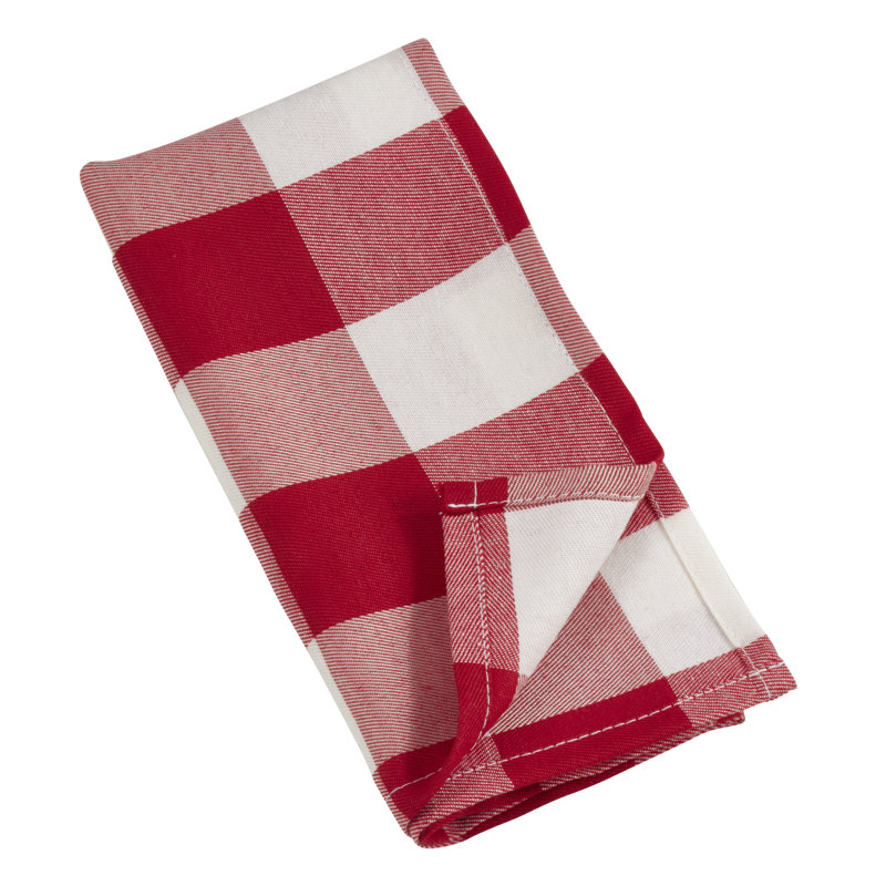 Red and White Buffalo Plaid Cotton Blend Square Napkin Set