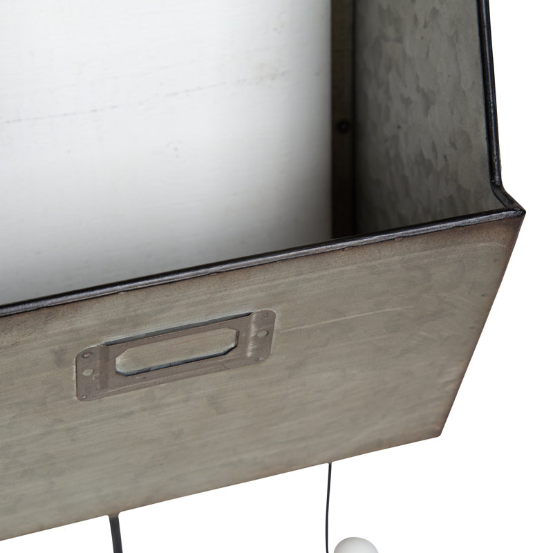 Rustic White Arnica 23.75" Wall Organizer with Metal Hooks