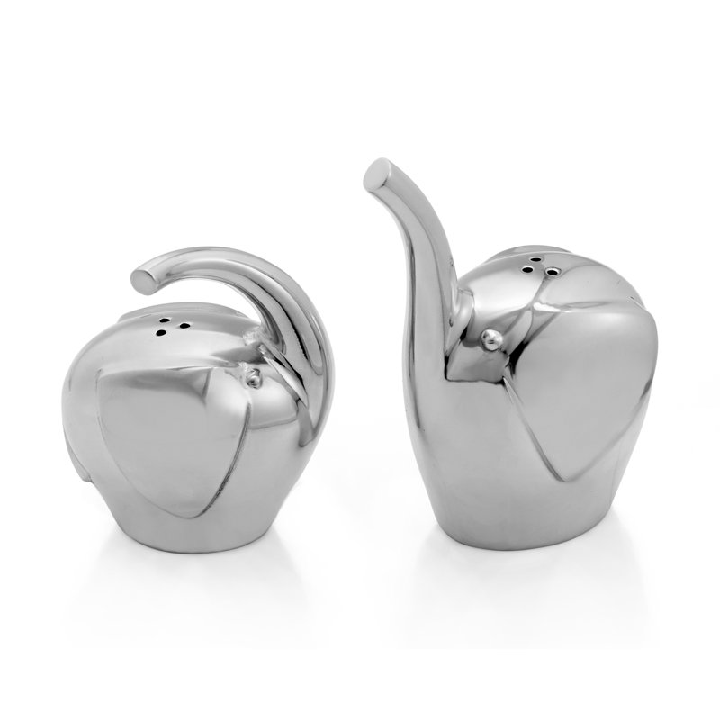 Silver Elephant Shaped Metal Salt and Pepper Shakers