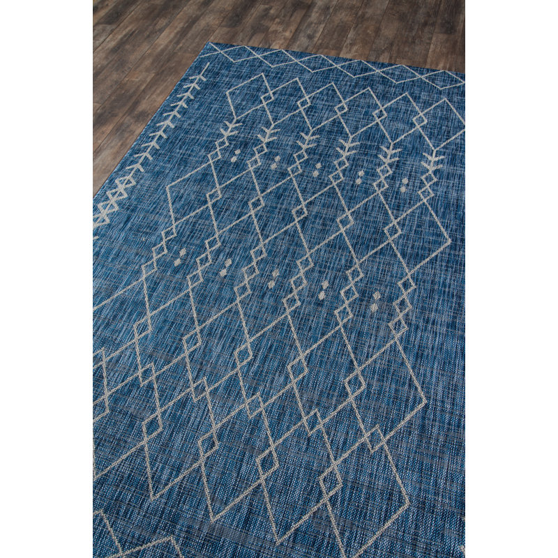 Villa Monaco 6'7" x 9'6" Blue Geometric Synthetic Rug