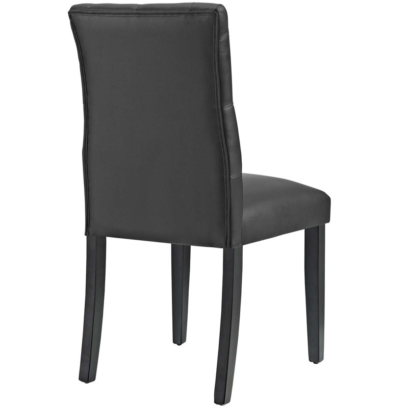 Elegant Curvy Black Faux Leather Dining Chair with Tufted Back