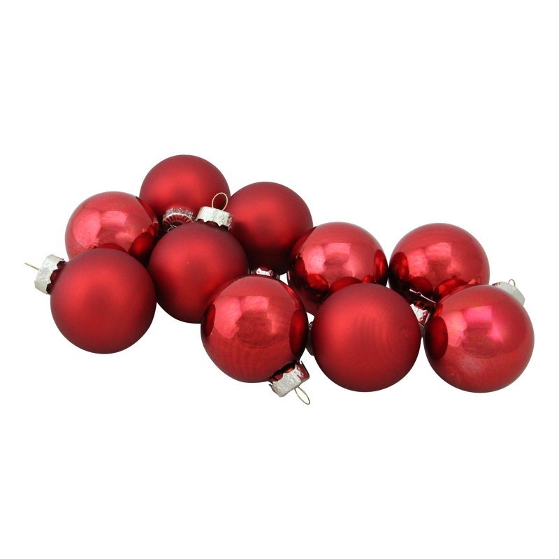 10-Piece Red Shiny and Matte Glass Christmas Ball Ornament Set
