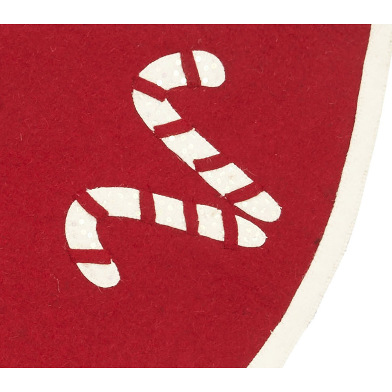 Red Felt Handmade Christmas Tree Skirt with Candy Canes