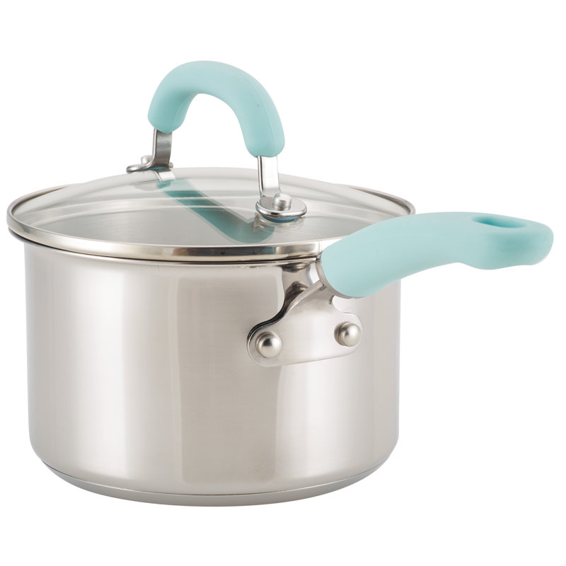 10-Piece Stainless Steel Cookware Set with Light Blue Handles