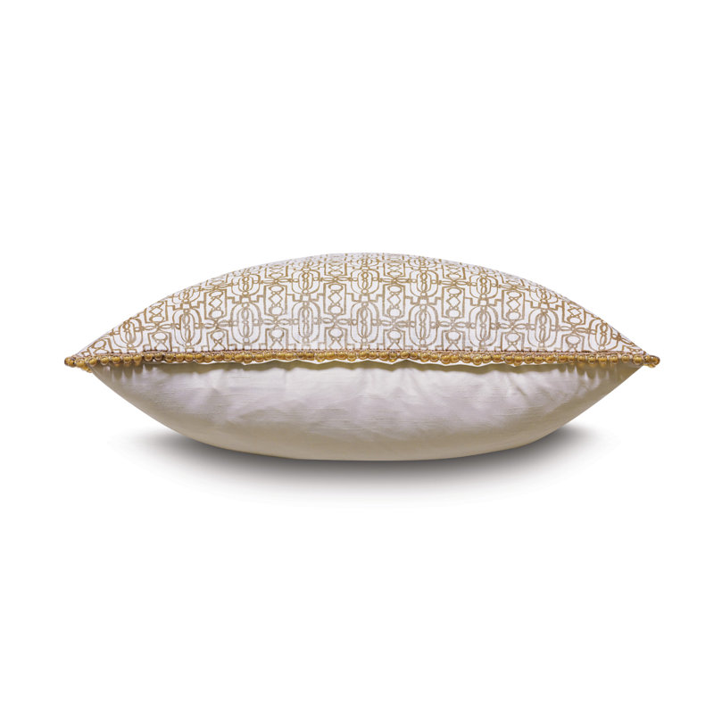 Gold and White Cotton Art-Deco Square Pillow
