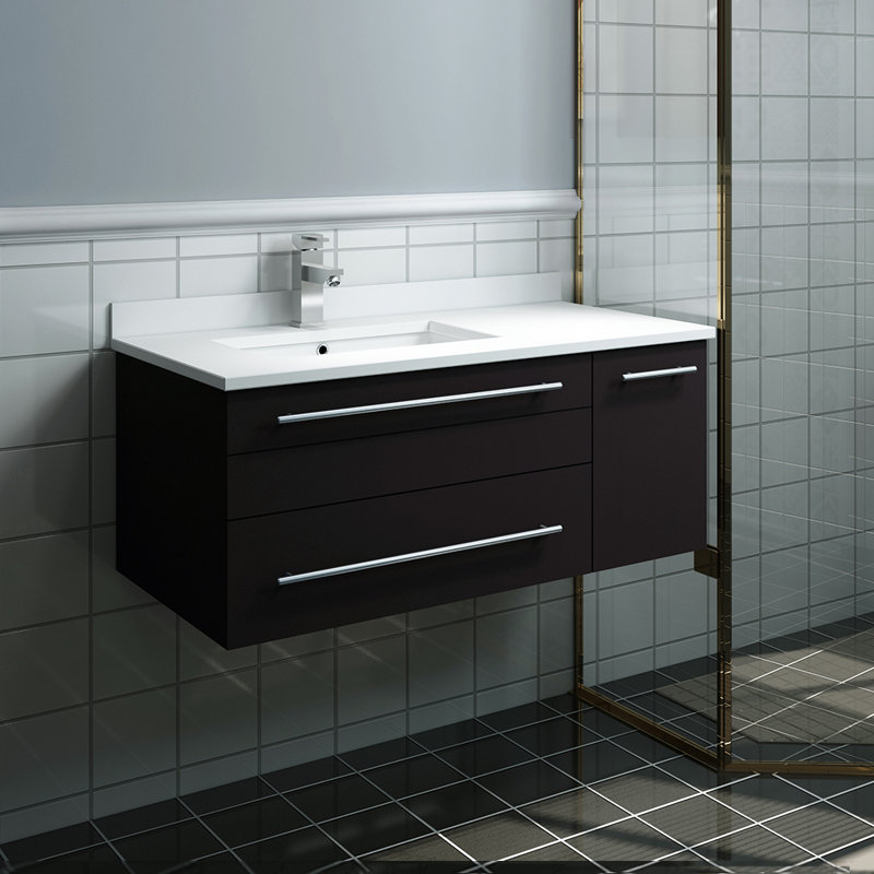 Espresso 36" Wall-Mounted Single Sink Vanity with Quartz Top