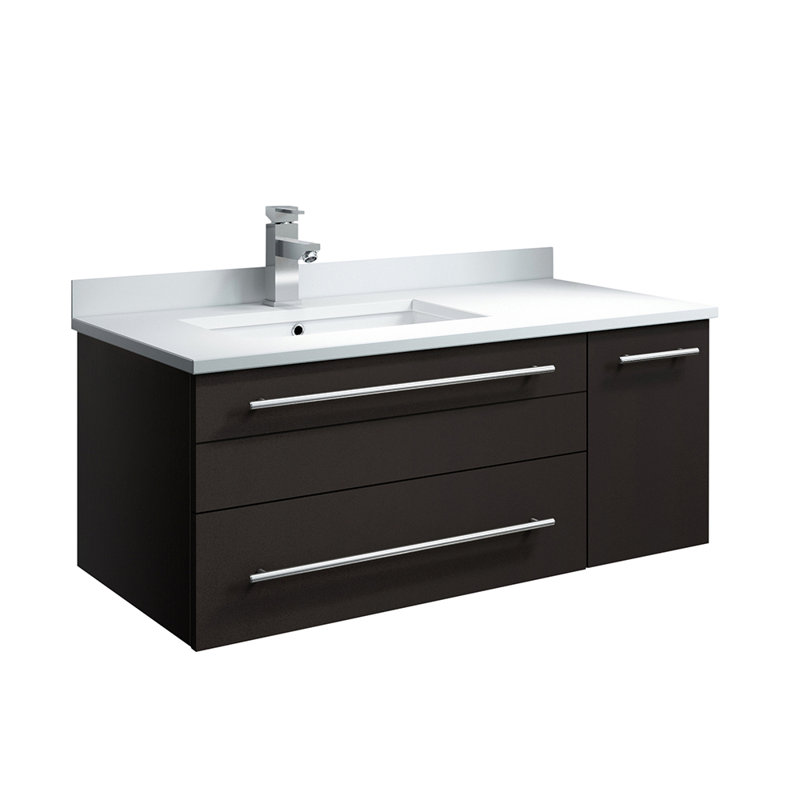 Espresso 36" Wall-Mounted Single Sink Vanity with Quartz Top