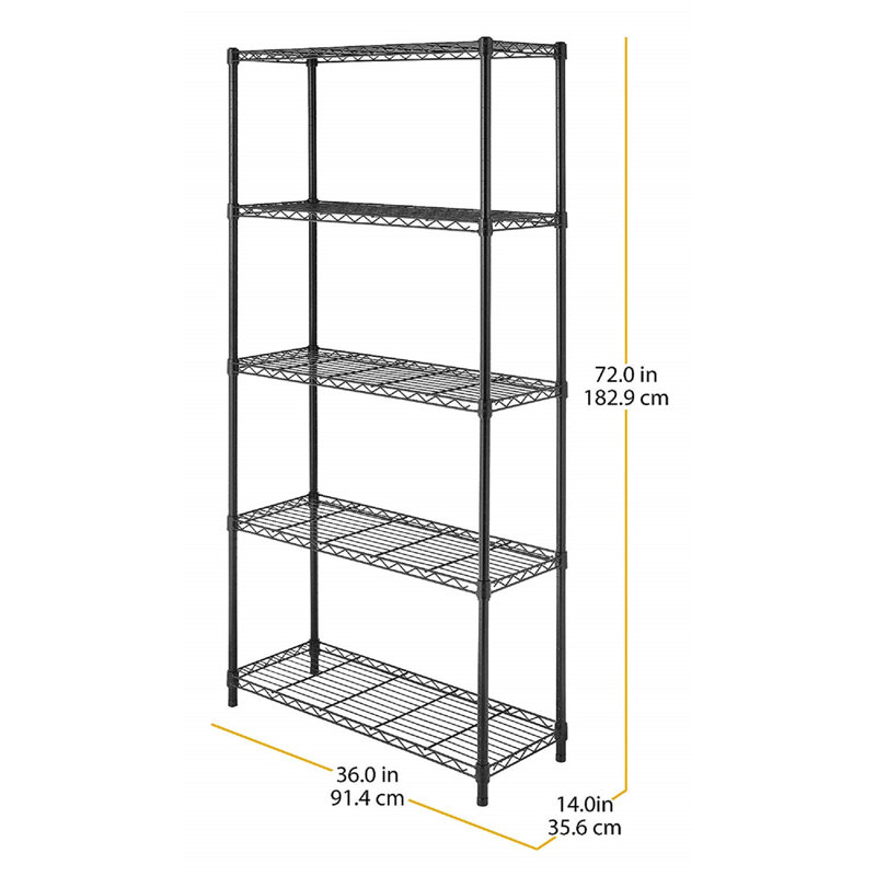 Supreme 36'' Black Metal Adjustable 5-Tier Shelving Unit