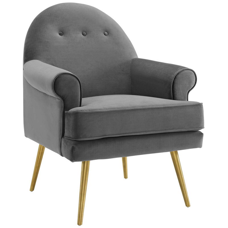 Gray Velvet Tufted Button Accent Armchair with Gold Legs