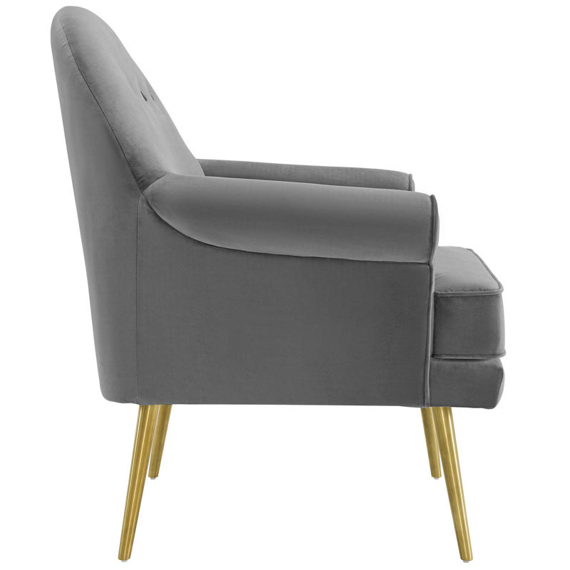 Gray Velvet Tufted Button Accent Armchair with Gold Legs