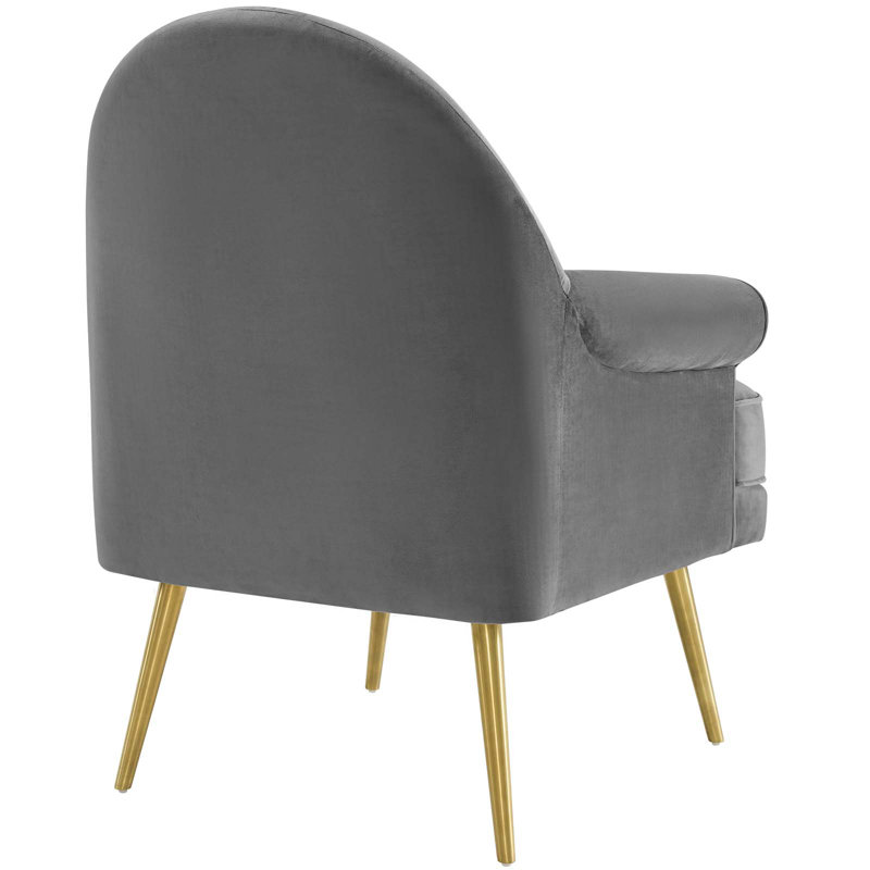 Gray Velvet Tufted Button Accent Armchair with Gold Legs