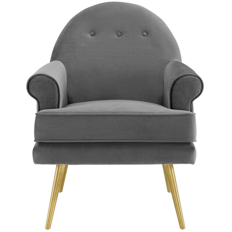 Gray Velvet Tufted Button Accent Armchair with Gold Legs