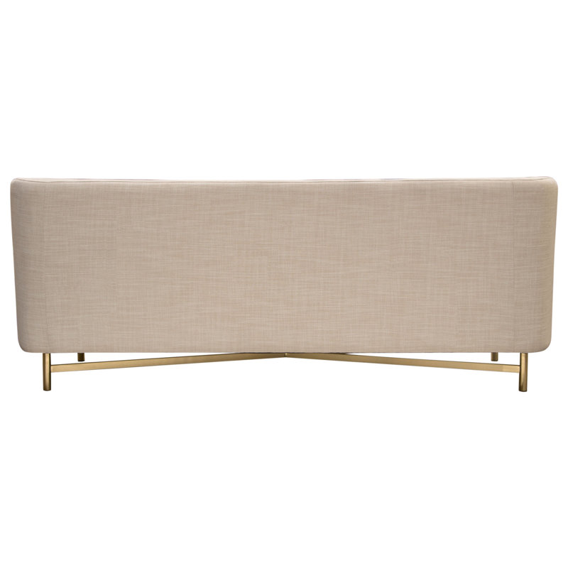 Sand Linen Tufted Sofa with Gold Metal Legs