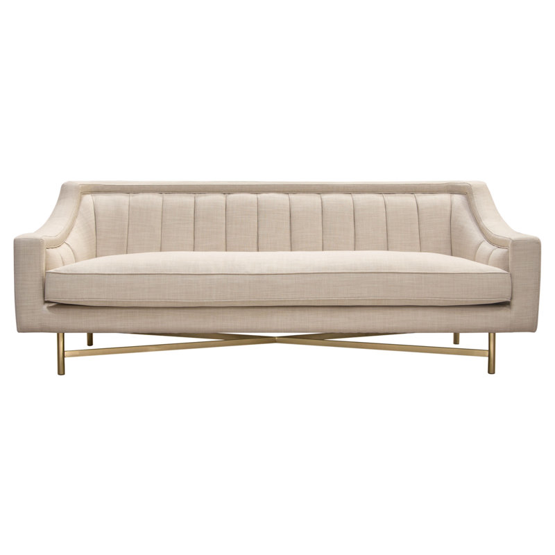 Sand Linen Tufted Sofa with Gold Metal Legs