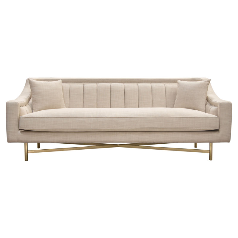 Sand Linen Tufted Sofa with Gold Metal Legs