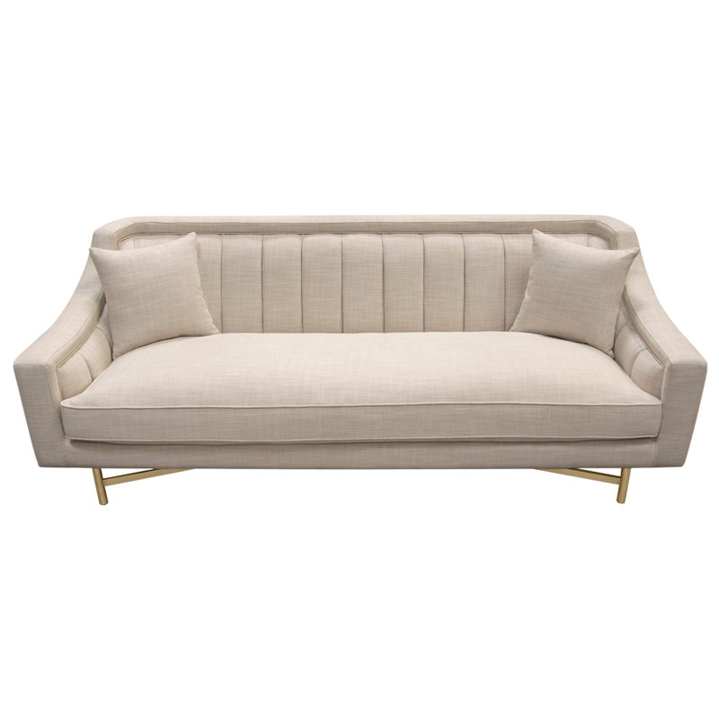 Sand Linen Tufted Sofa with Gold Metal Legs