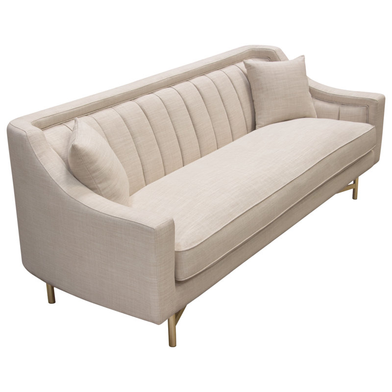 Sand Linen Tufted Sofa with Gold Metal Legs
