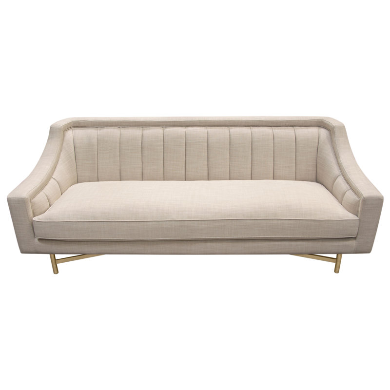 Sand Linen Tufted Sofa with Gold Metal Legs