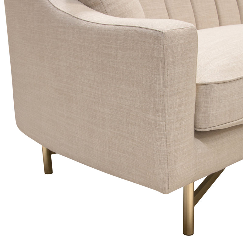 Sand Linen Tufted Sofa with Gold Metal Legs