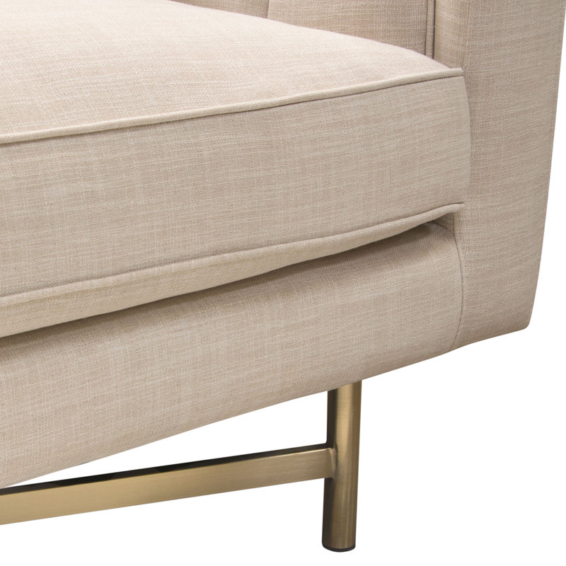 Sand Linen Tufted Sofa with Gold Metal Legs