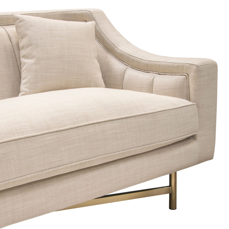 Sand Linen Tufted Sofa with Gold Metal Legs