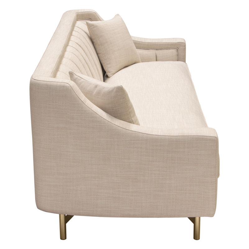 Sand Linen Tufted Sofa with Gold Metal Legs