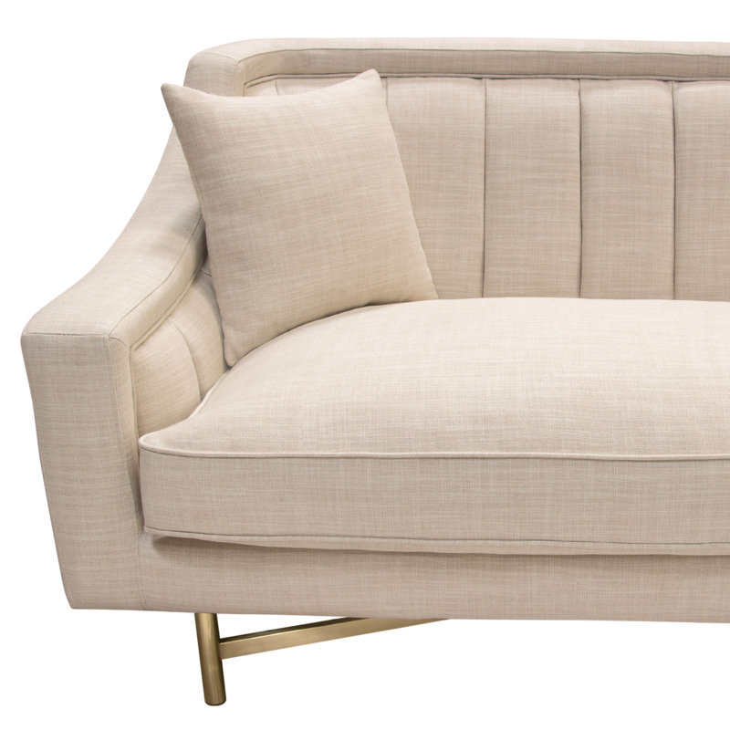 Sand Linen Tufted Sofa with Gold Metal Legs