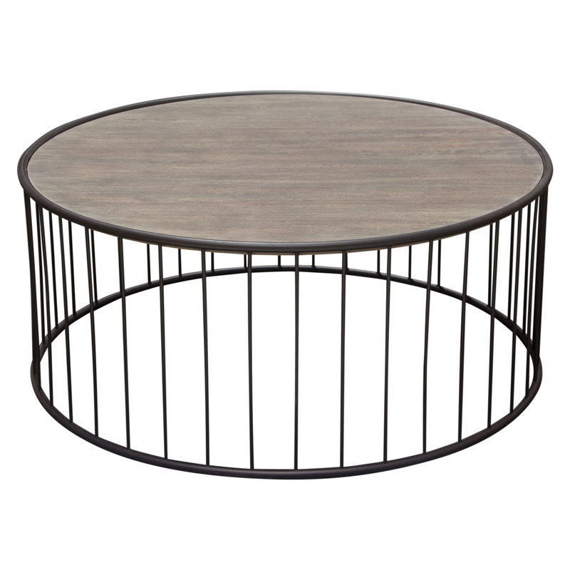 38" Grey Oak and Iron Round Rustic Coffee Table