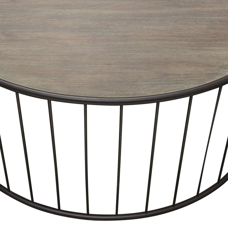 38" Grey Oak and Iron Round Rustic Coffee Table