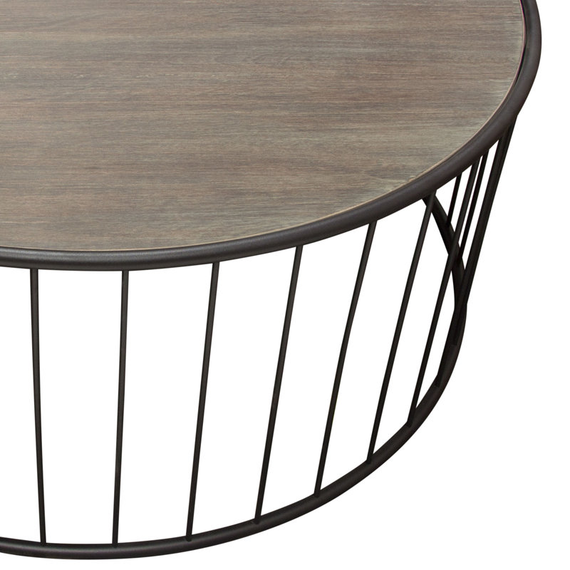 38" Grey Oak and Iron Round Rustic Coffee Table