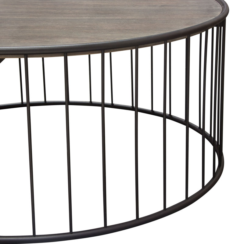 38" Grey Oak and Iron Round Rustic Coffee Table