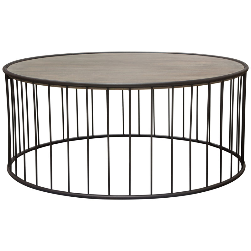38" Grey Oak and Iron Round Rustic Coffee Table