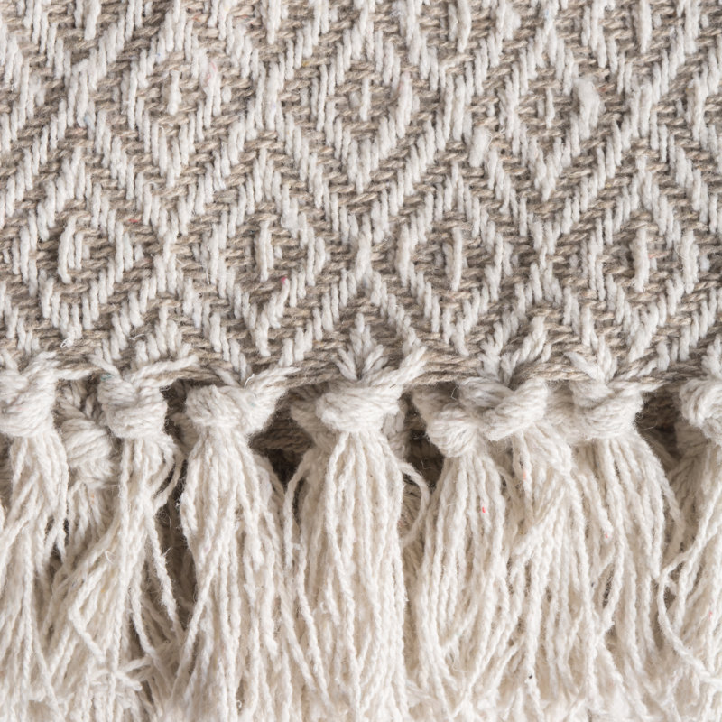 Cozy Cotton Sherpa Double Diamond 50"x60" Throw Blanket - Stone