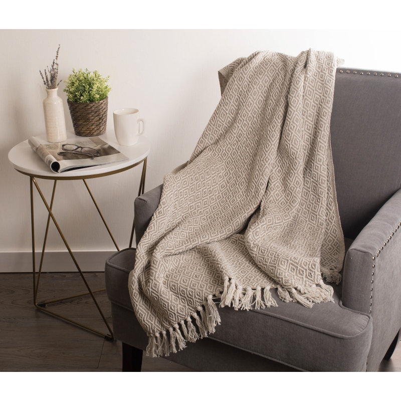 Cozy Cotton Sherpa Double Diamond 50"x60" Throw Blanket - Stone